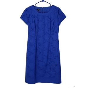 Talbot's Blue Cotton Floral Eyelet Lined Dress Size 6P NWOT